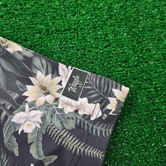 Waggle Polo Shirt Mens Large Black Floral Tropical Print Golf Performance AOP - Picture 3 of 7